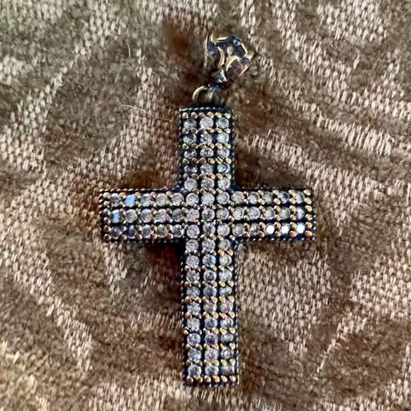 Antique Vintage Style Crystal Topaz Men or Unisex Cross Pendant - Picture 3 of 8